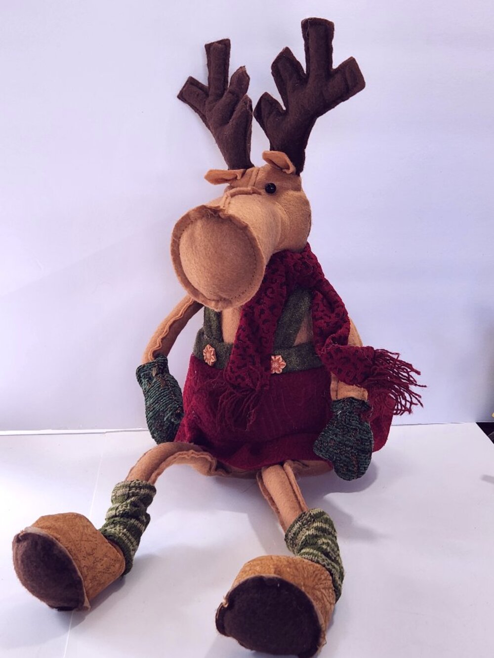Plush Girl Moose Shelf Sitter Rustic Holiday Decor Primitive Style Christmas